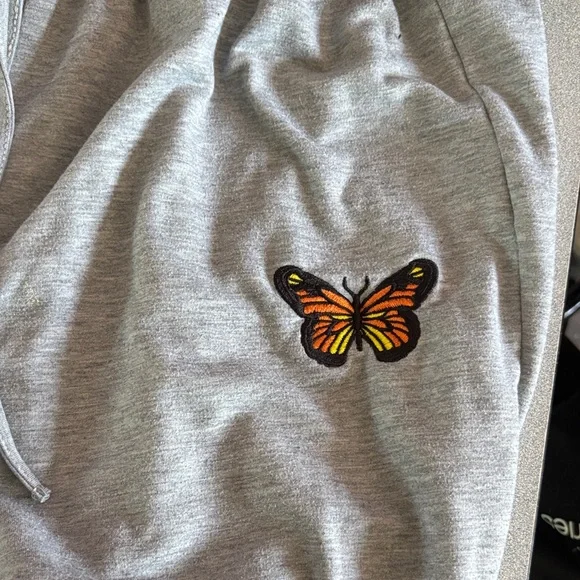 Gray Kids Jogger Pants with Butterfly Patch - Picture 3 of 6